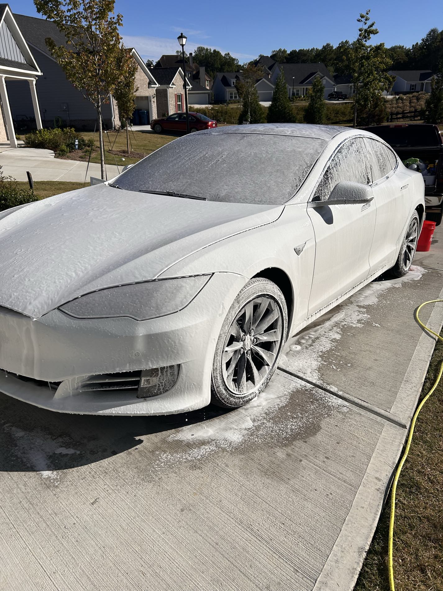 Tesla Model S foam wash